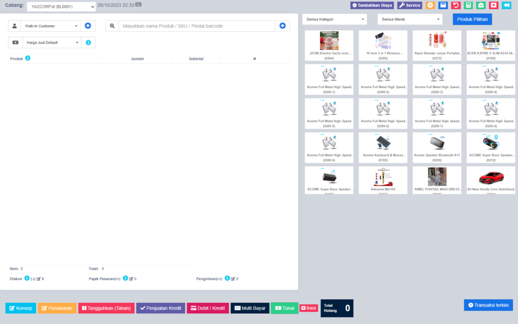 Mode Kasir Aplikasi Kasir YAZCORP.id