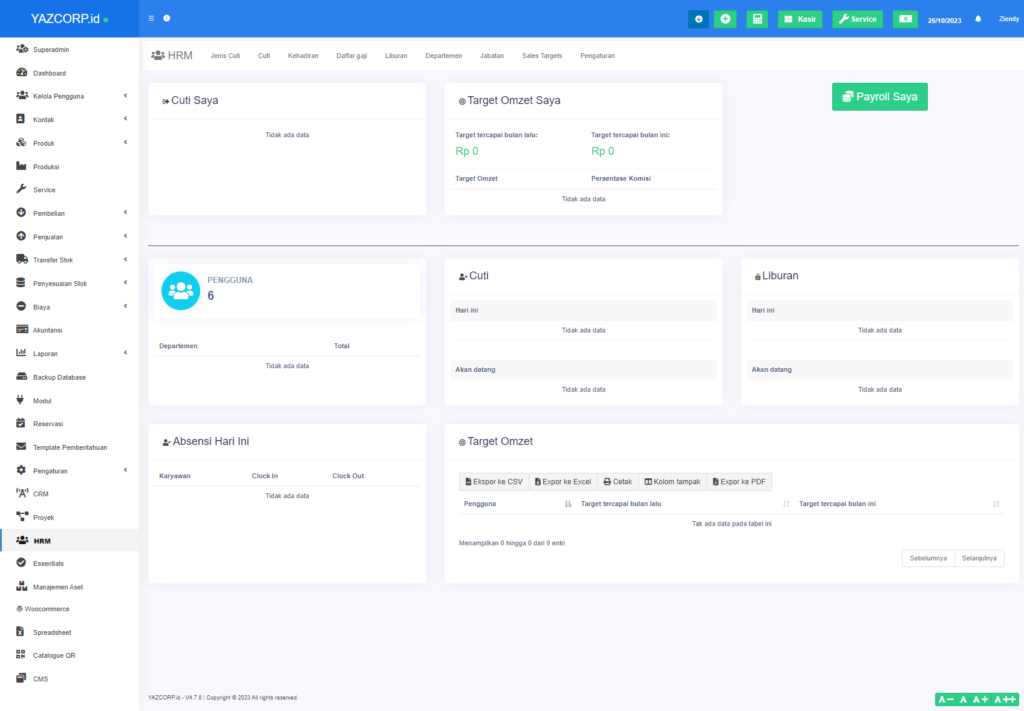 Modul HRM Aplikasi Kasir YAZCORP.id