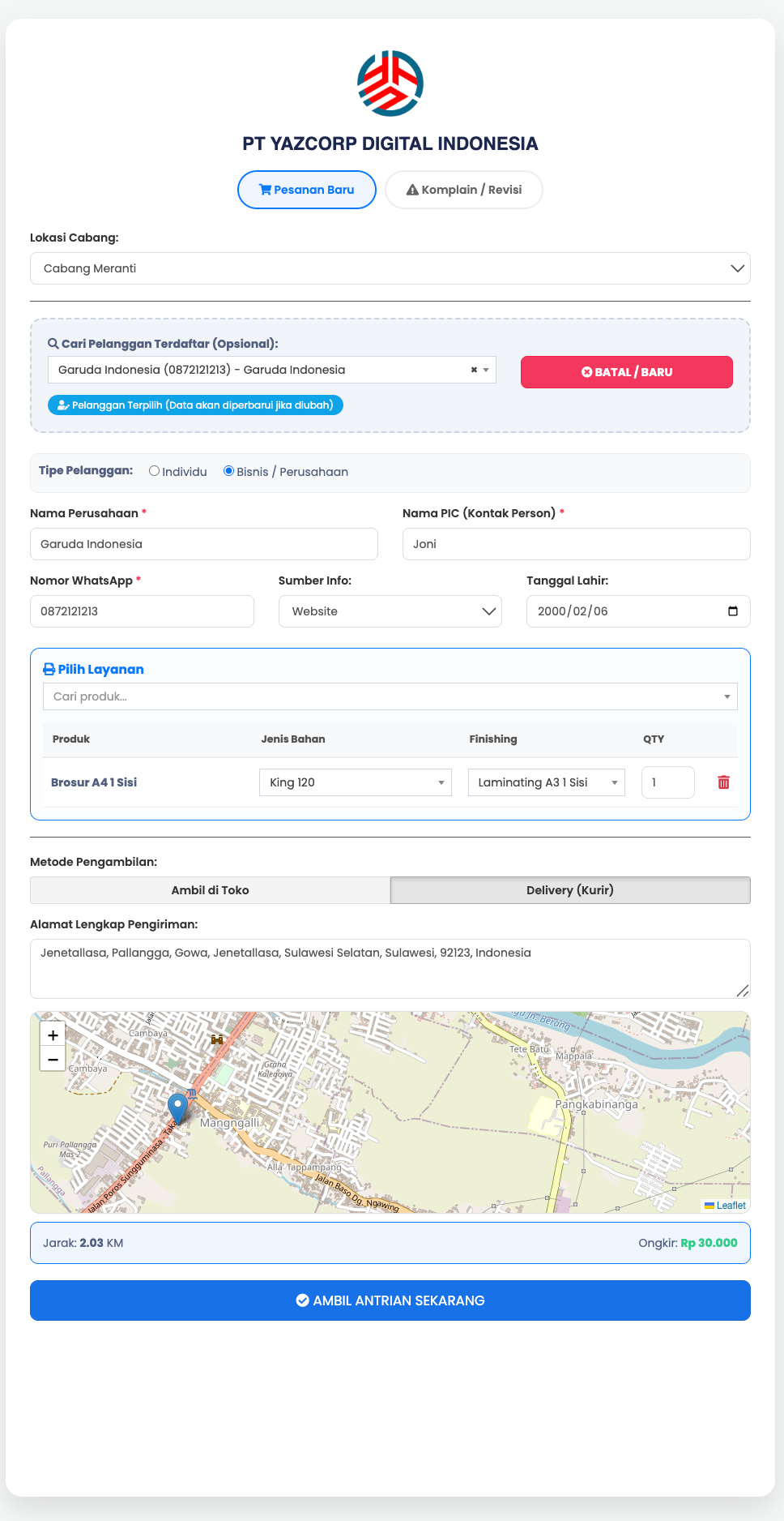 Input Antrian Aplikasi Kasir Percetakan Terbaik Yazcorp.id
