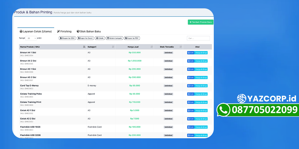 Manajemen Produk Aplikasi Kasir Percetakan Tebraik Yazcorp.id